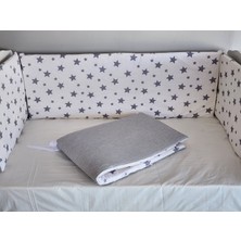 Babynest Dünyası 70X140 Beşik 4 Kenar Koruma Takımı Çift Yönlü ve Fermuarlı Astarlı Yıldız Gri