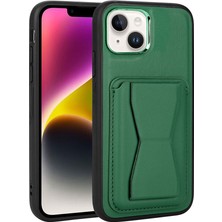 Cupcase Apple iPhone 14 Uyumlu Kartlıklı Standlı ​pu Deri Zore Memo Kapak-Koyu Yeşil