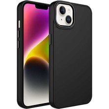 Cupcase Apple iPhone 14 Uyumlu Metal Çerçeve ve Buton Tasarımlı Silikon Zore Luna Kapak-Siyah