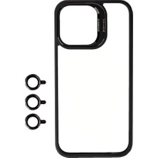 Cupcase Apple iPhone 15 Pro Uyumlu Kamera Lens Korumalı Standlı Zore Klon Lensli Kapak-Siyah