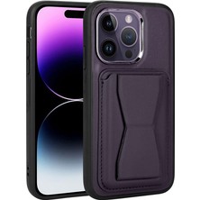 Cupcase Apple iPhone 14 Pro Uyumlu Kartlıklı Standlı ​pu Deri Zore Memo Kapak-Koyu Mor