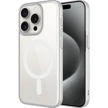 Cupcase Apple iPhone 15 Pro Uyumlu Wireless Şarj Özellikli Sert Pc Zore Mat Riksos Magsafe Kapak-Gümüş