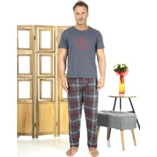 Estiva Patlı Pamuklu Kısa Kol Ekose Kareli Erkek Pijama Takım