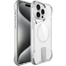 Cupcase Apple iPhone 15 Pro Uyumlu Magsafe Şarj Özellikli T-Max Standlı Kapak-Renksiz