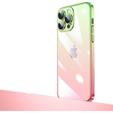 Cupcase Apple iPhone 13 Pro Uyumlu Parlak Renk Geçişli Kamera Korumalı Zore Senkron Kapak-Pembe-Yeşil