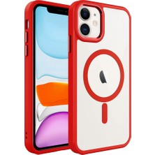 Cupcase Apple iPhone 11 Uyumlu Wireless Şarj Özellikli Zore Krom Magsafe Silikon Kapak-Kırmızı