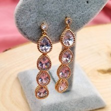 Rahshine Damla Model Zirkon Taşlı Sallantılı Xuping Küpe 4.5 cm | Damgalı Taşlı Xuping Küpe