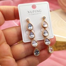 Rahshine Damla Model Zirkon Taşlı Sallantılı Xuping Küpe 4.5 cm | Damgalı Taşlı Xuping Küpe