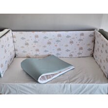 Babynest Dünyası 80X140 Beşik 4 Kenar Koruma Takımı Çift Yönlü ve Fermuarlı Astarlı Gök Yesil