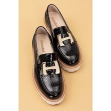 Gondol  Deri Kalın Taban Hafif Oxford Ayakkabı YT.100 - Siyah Croco - 36