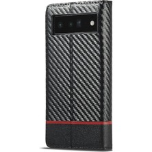 Mays Boutique Google Piksel 6A Manyetik Karbon Fiber Deri Folio Flip Case Için Kılıf (Yurt Dışından)