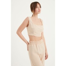 Yoncaekspres Kalın Askılı Keten Crop Bluz