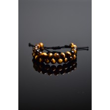 Kaplan Gözü  Doğal Taş Çift Sıra Makrome Bileklik 8 mm