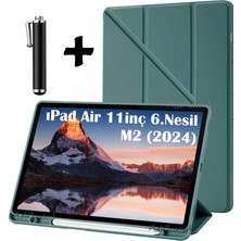 M.tk moveteck Apple iPad Air 6.nesil 11 Inç 2024 Uyumlu Tablet Kılıfı Kalem Bölmeli Standlı Yumuşak Silikon + Dokunmatik Kalem M4 Çip