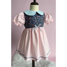 Bertuğ Bebek Bebe Yaka Mavi Pembe Çiçekli Kız Çocuk Bebek Bahar Elbise