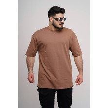 Estola Erkek Over Size Basic Sade T-SHIRT%100 Pamuklu Kalın Dokulu Kumaş Bisiklet Yaka