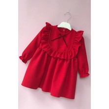 Bertuğ Bebek Fırfırlı Kırmızı Krep Kız Çocuk Bebek Doğum Günü Özel Gün Elbise