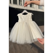 Bertuğ Bebek Güpür Çiçekli Hayal Tül Kırık Beyaz Özel Tasarım Kız Çocuk Bebek Gelinlik Mevlüt Abiye Lara Elbise