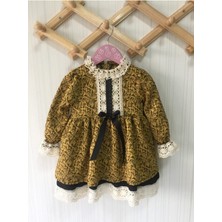 Bertuğ Bebek Dantel ve Kurdele Detaylı Brokar Özel Tasarım Kız Çocuk Bebek Elbise