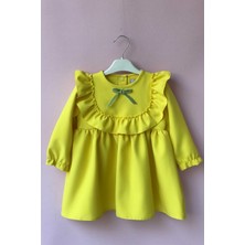 Bertuğ Bebek Fırfır ve Kurdele Detaylı Tasarım Sarı Krep Kız Çocuk Bebek Elbise