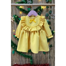 Bertuğ Bebek Fırfırlı Sarı  Krep Kız Çocuk Bebek Doğum Günü Özel Gün Güneş Elbise