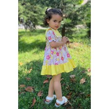Bertuğ Bebek Dantel Detaylı Bahriye Yaka Çiçekli Renkli Sarı Kız Çocuk Bebek Elbise