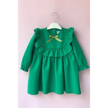 Bertuğ Bebek Fırfır ve Kurdele Detaylı Tasarım Yeşil Kız Çocuk Bebek Elbise