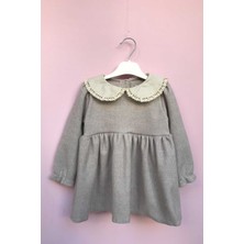 Bertuğ Bebek Gri Dantel Yakalı Kız Bebek Elbise