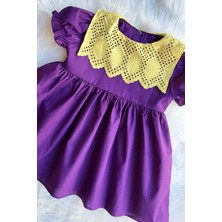 Bertuğ Bebek Sarı Güneş Fisto Yakalı Mor Poplin Kız Çocuk Bebek Elbise