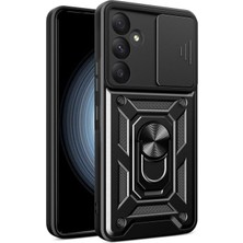 Gpack Samsung Galaxy A55 Kılıf Tank Aramid Sürgülü Vega Yüzüklü Sert Silikon Siyah