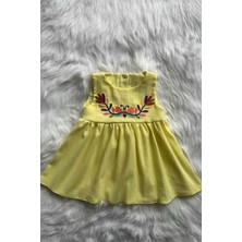 Bertuğ Bebek Nakışlı Şile Bezi Sarı Kız Çocuk Bebek Yazlık Pamuk Elbise