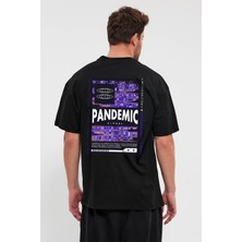 All Wear Style Pandemic Baskılı Oversize Kesim Siyah Tshirt