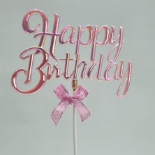 Kelebek Oyuncak Happy Birthday Pasta Süsü - Pembe