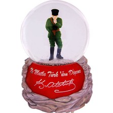 Izmir Marşlı Işıklı Atatürk Püskürtmeli Işıklı Müzikli Kar Küresi