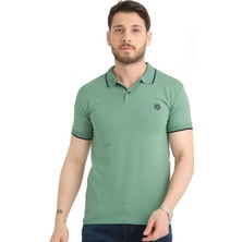 Varetta Erkek Yosun Yeşili Polo Yaka Biyeli Yazlık Pamuklu Kısa Kollu T Shirt