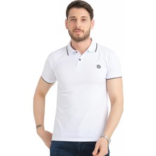 Varetta Erkek Beyaz Polo Yaka Biyeli Yazlık Pamuklu Kısa Kollu T Shirt