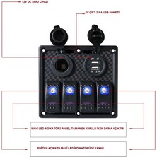 Bfy Sigortalı Switch Panel USB + 12V Çakmaklık, 4 Anahtarlı