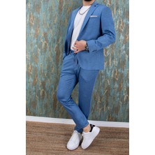 Paco Romano Erkek Slim Fit Mono Yaka Yarım Astar Açık Mavi Takım Elbise