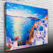 Mikanos Adası Mavi ve Beyaz Yağlıboya Kanvas Tablo 50 x 70