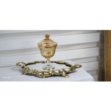 ROSABIANCACASA Pirinç Ayna Tepsi Yüksek Kulplu 45CM.