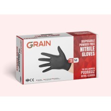 Grain Siyah Nitril Pudrasız Muayene Çok Amaçlı Eldiven Medium 100LÜ