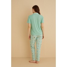 Farya Home Dreamy Ipeksi Kaşkorse Martı Desenli Kısa Kollu Gömlek Pijama Takımı