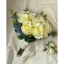 Zb Flowers Gelin buketi Krem Sade Gelin Buketi Gelin Çiçeği El Buketi Beyaz Gül
