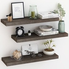 Yggdrasil Home Decor Dekoratif Doğal Ahşap  3'lü Takım 125x15x4 cm  (Gizli Aparatlı Raf)