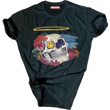 Bluu  Baskılı Tişört Outdoor Normal Kalıp Tshirt