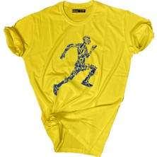 Bluu  Baskılı Tişört Outdoor Normal Kalıp Tshirt