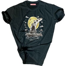Bluu  Baskılı Tişört Outdoor Normal Kalıp Tshirt