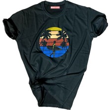 Bluu  Baskılı Tişört Outdoor Normal Kalıp Tshirt