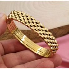 Rahshine Tasarım Çelik Kelepçe Bileklik | Marka Model Çelik Kelepçe | Altın 18 cm