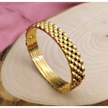 Rahshine Tasarım Çelik Kelepçe Bileklik | Marka Model Çelik Kelepçe | Altın 18 cm